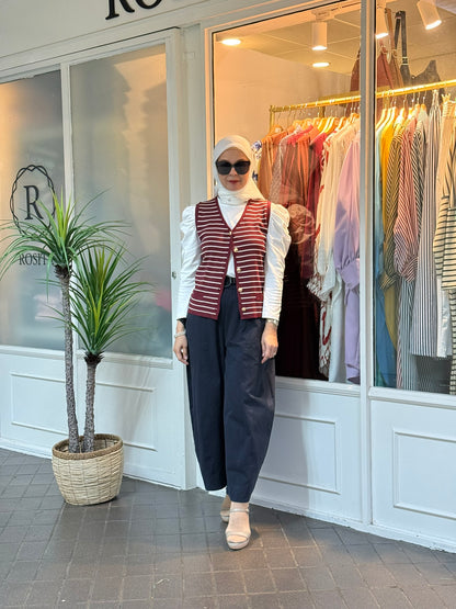Leona Striped Vest with Button in Maroon (NEW!)
