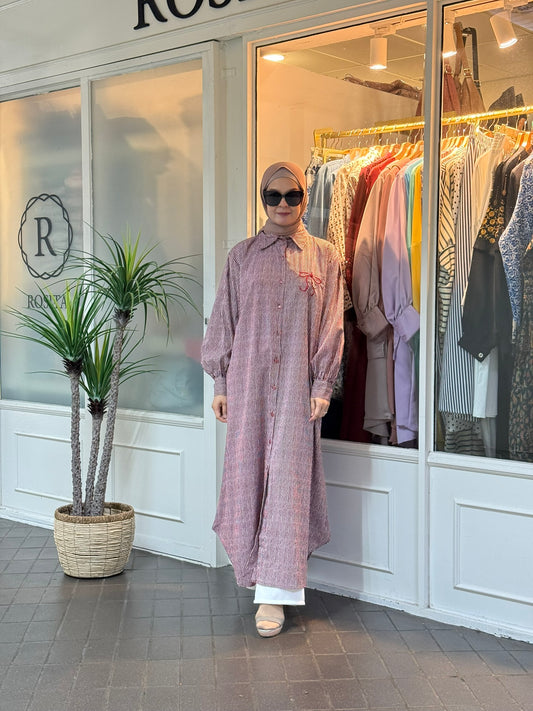Sofea Long Tunic in Maroon Stripes (NEW!)