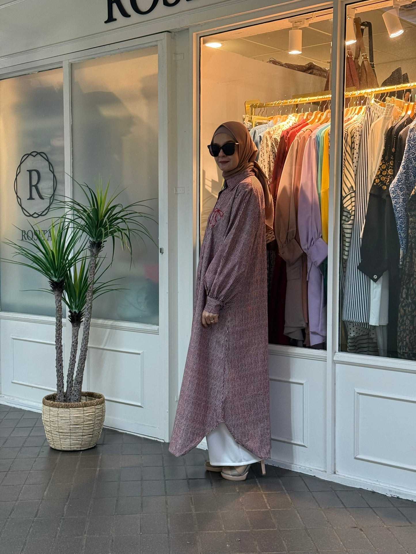 Sofea Long Tunic in Maroon Stripes (NEW!)