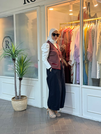 Leona Striped Vest with Button in Maroon (NEW!)