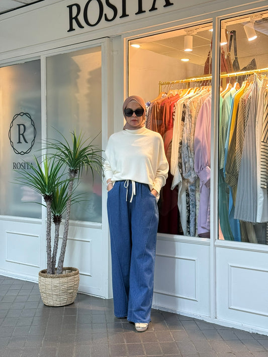 Zara Drawstring Wide Leg Jeans in Mid Washed (NEW!)