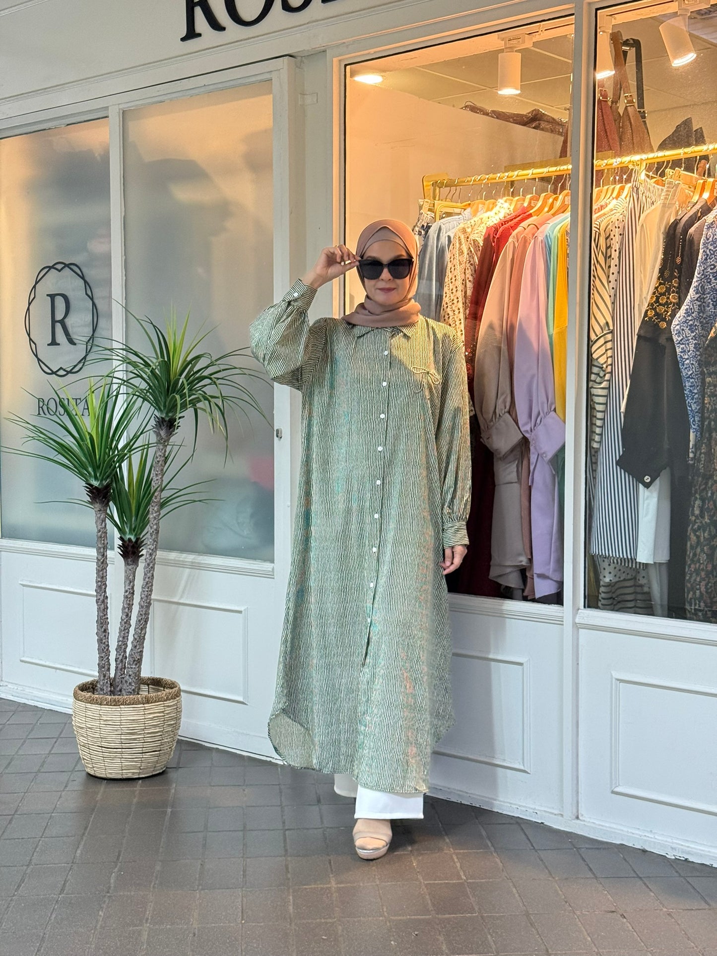Sofea Long Tunic in Mint Stripes (NEW!)
