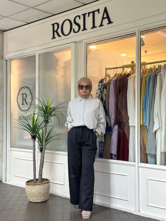 Elise Cotton Ruffles Pants 2.0 in Navy Blue (NEW!)
