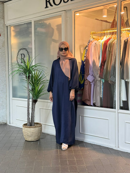 Azzahra Pleated Long Kaftan in Navy (NEW!)