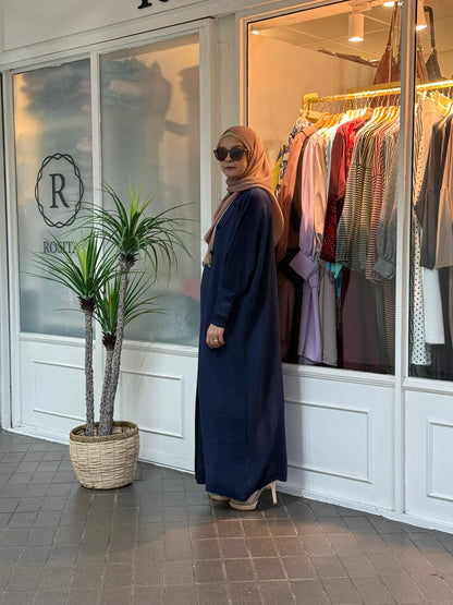 Reena Pleated Batwing Button Dress in Navy (NEW!)