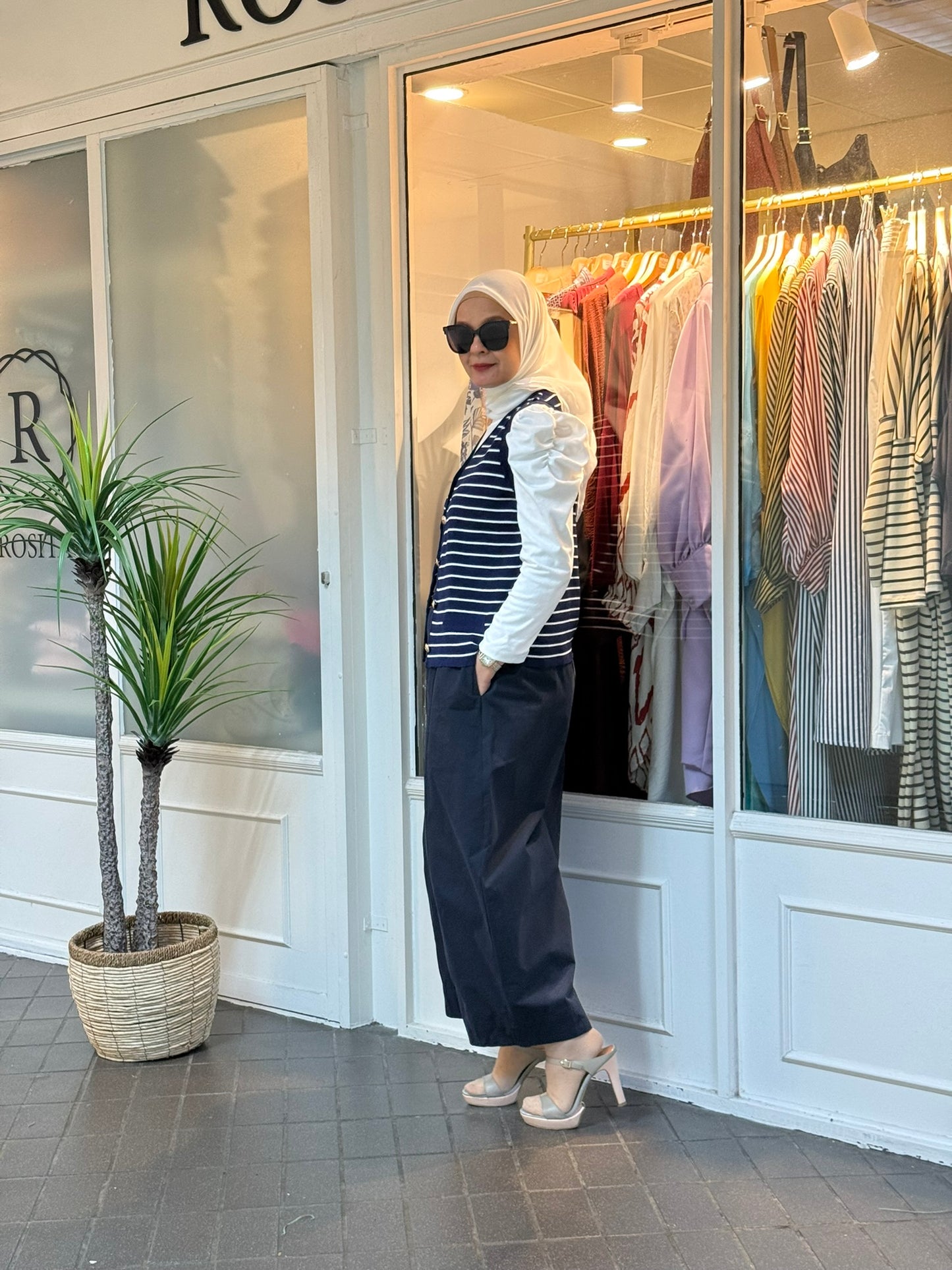 Leona Striped Vest with Button in Navy (NEW!)