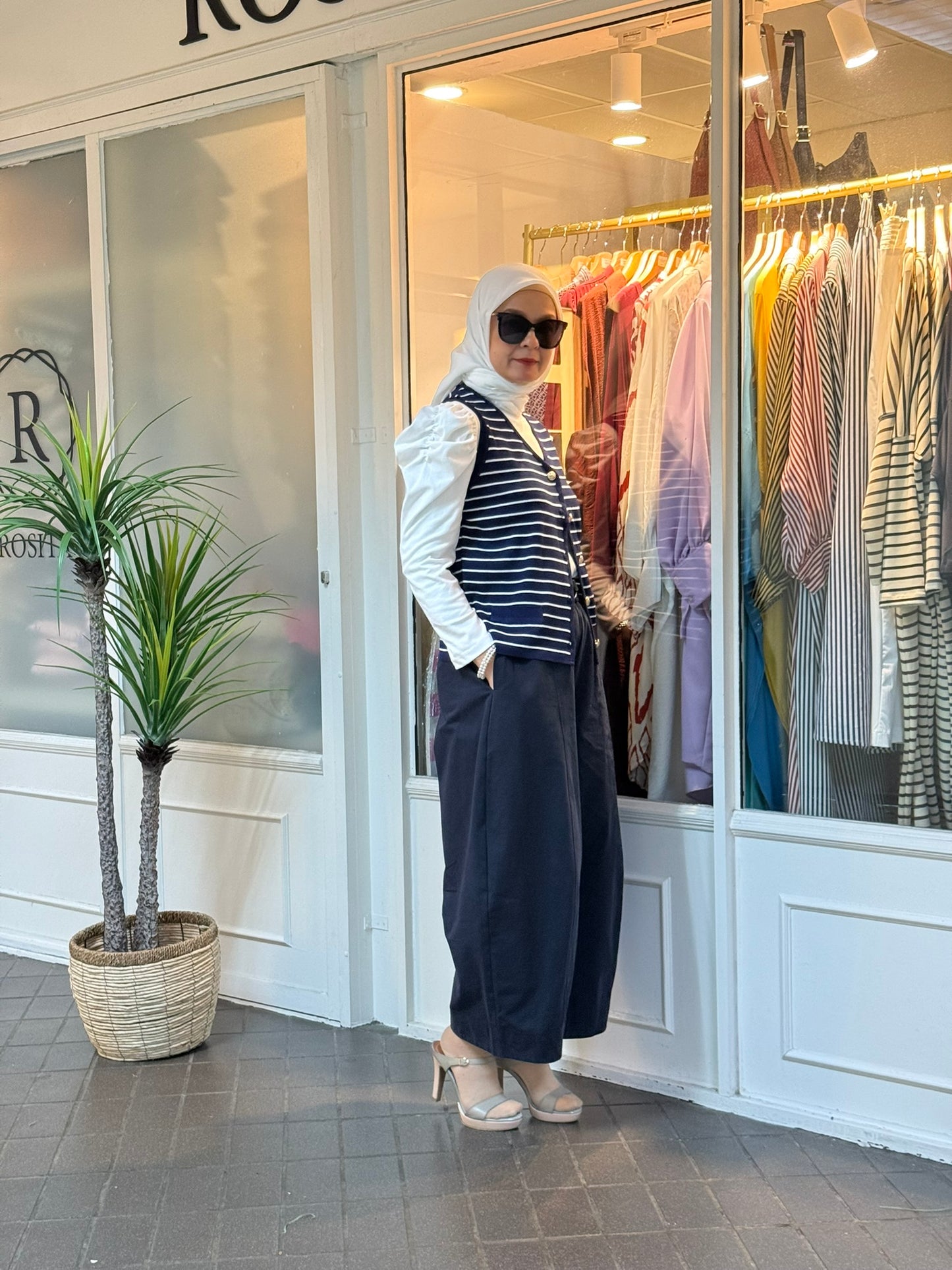 Leona Striped Vest with Button in Navy (NEW!)