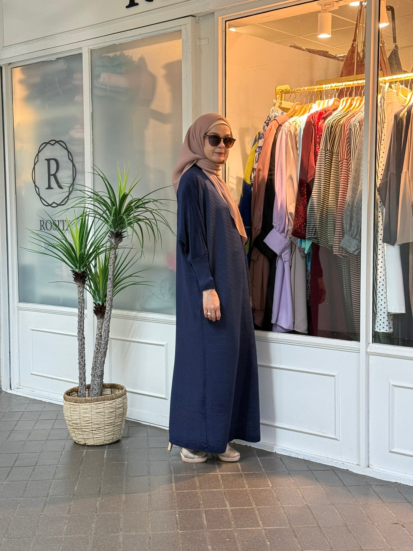 Reena Pleated Batwing Button Dress in Navy (NEW!)