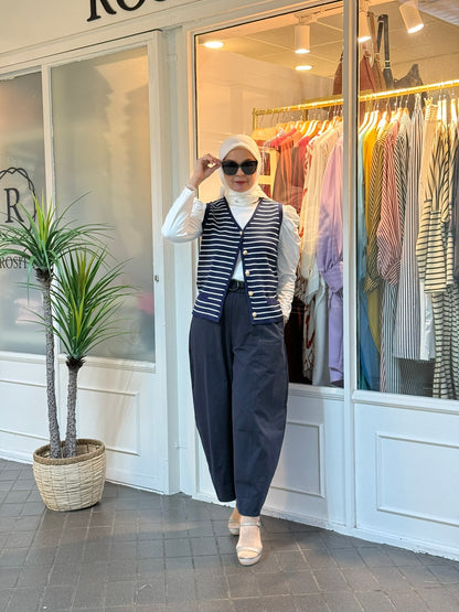 Leona Striped Vest with Button in Navy (NEW!)