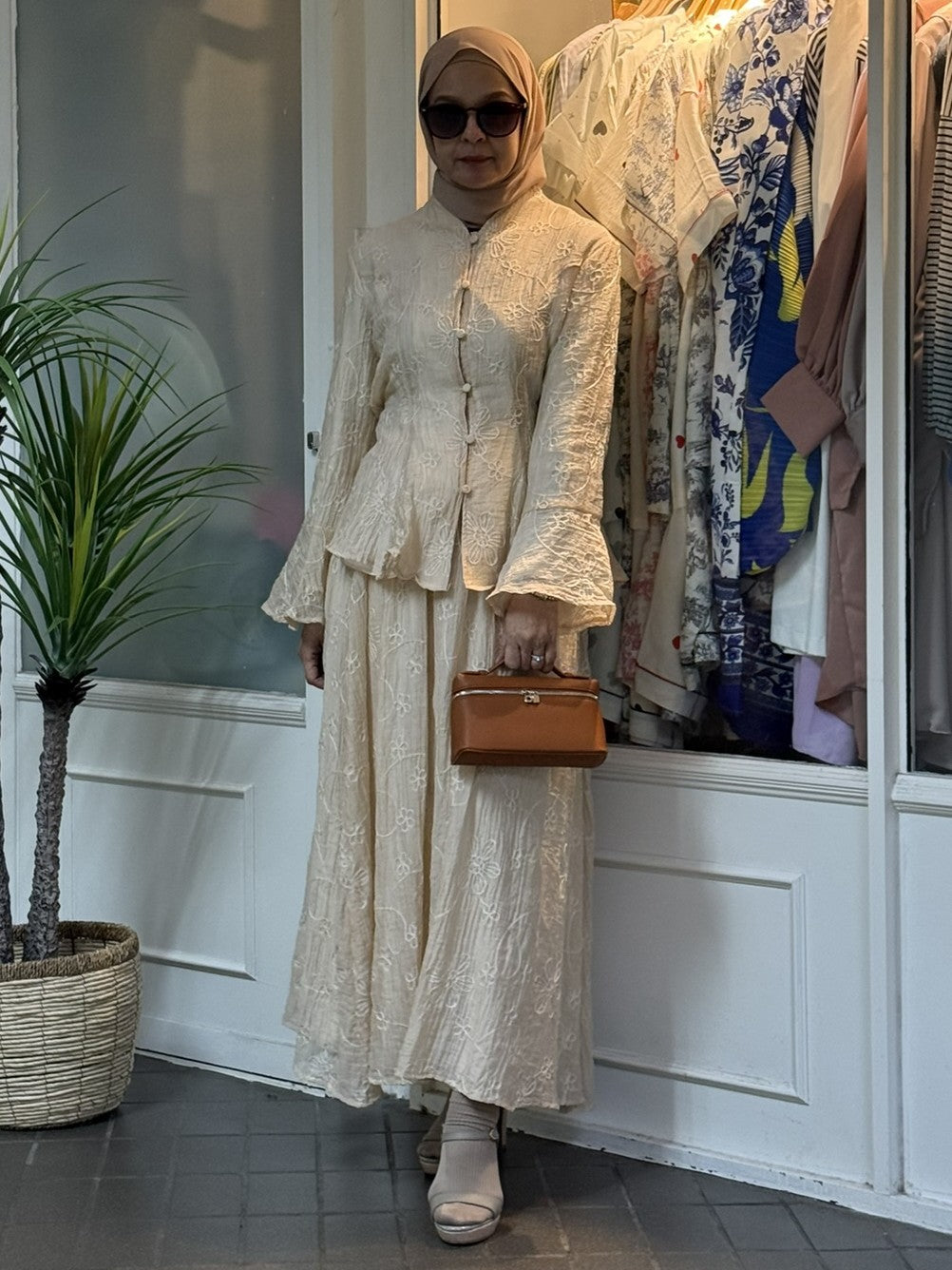 Bella Floral Embroidered Skirt Set in Nude (NEW!)