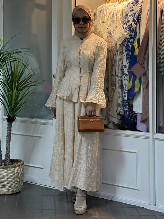 Bella Floral Embroidered Skirt Set in Nude (NEW!)
