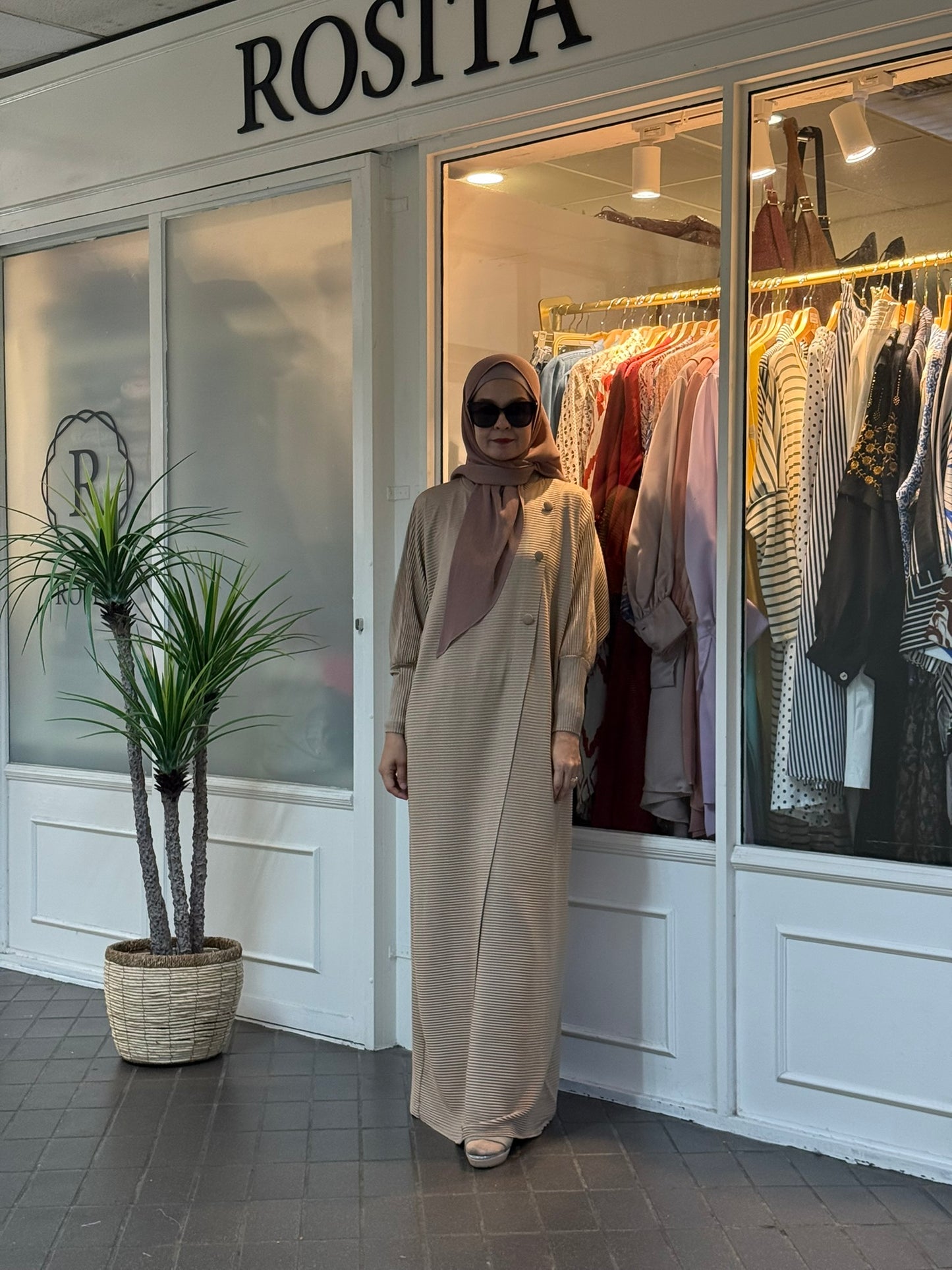 Reena Pleated Batwing Button Dress in Nude (NEW!)