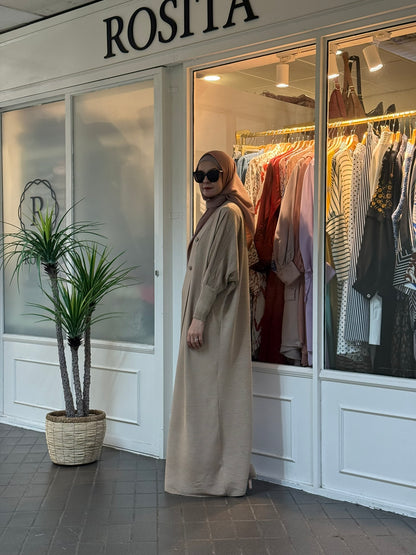 Reena Pleated Batwing Button Dress in Nude (NEW!)