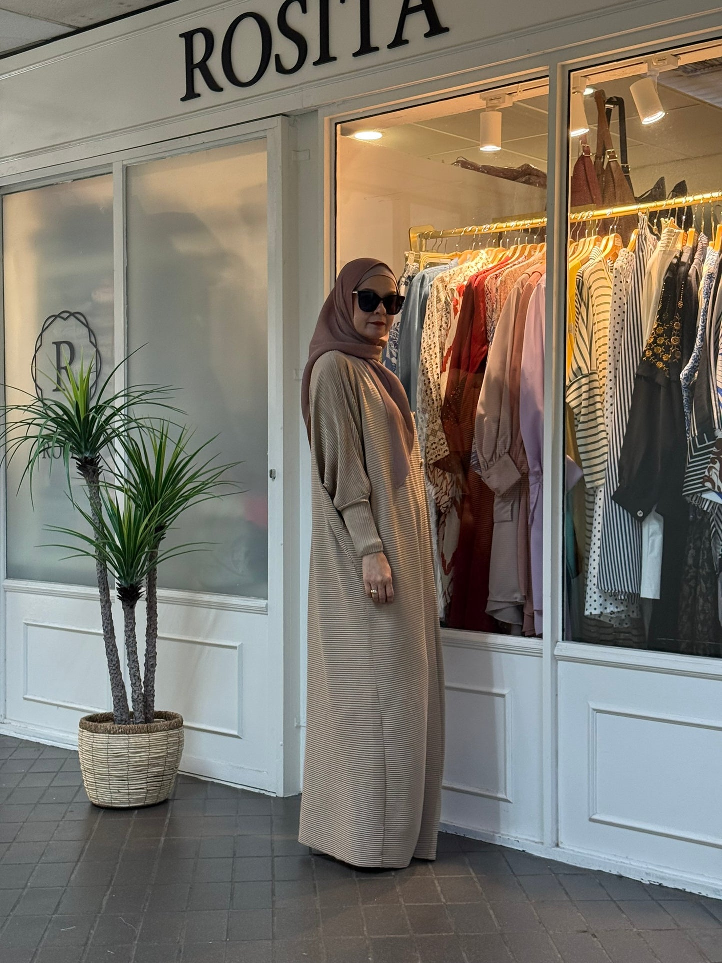 Reena Pleated Batwing Button Dress in Nude (NEW!)