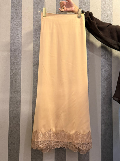 Marsha Satin Lace Skirt in Nude (NEW!)