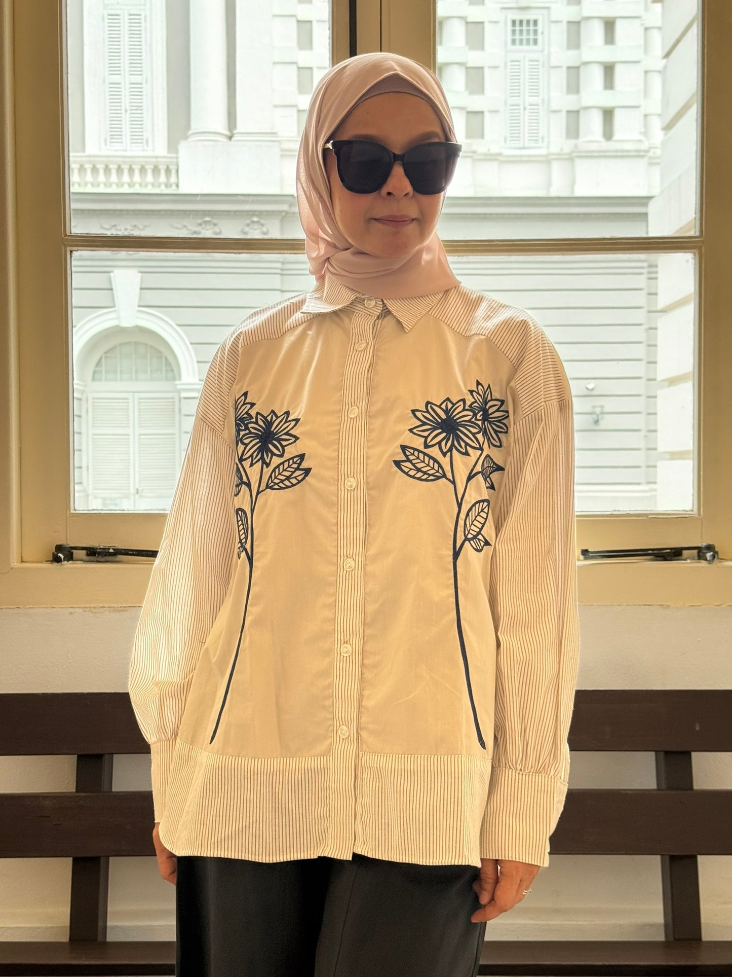 Dahlia Embroidery Relaxed Fit Shirt in Oatmeal (NEW!)