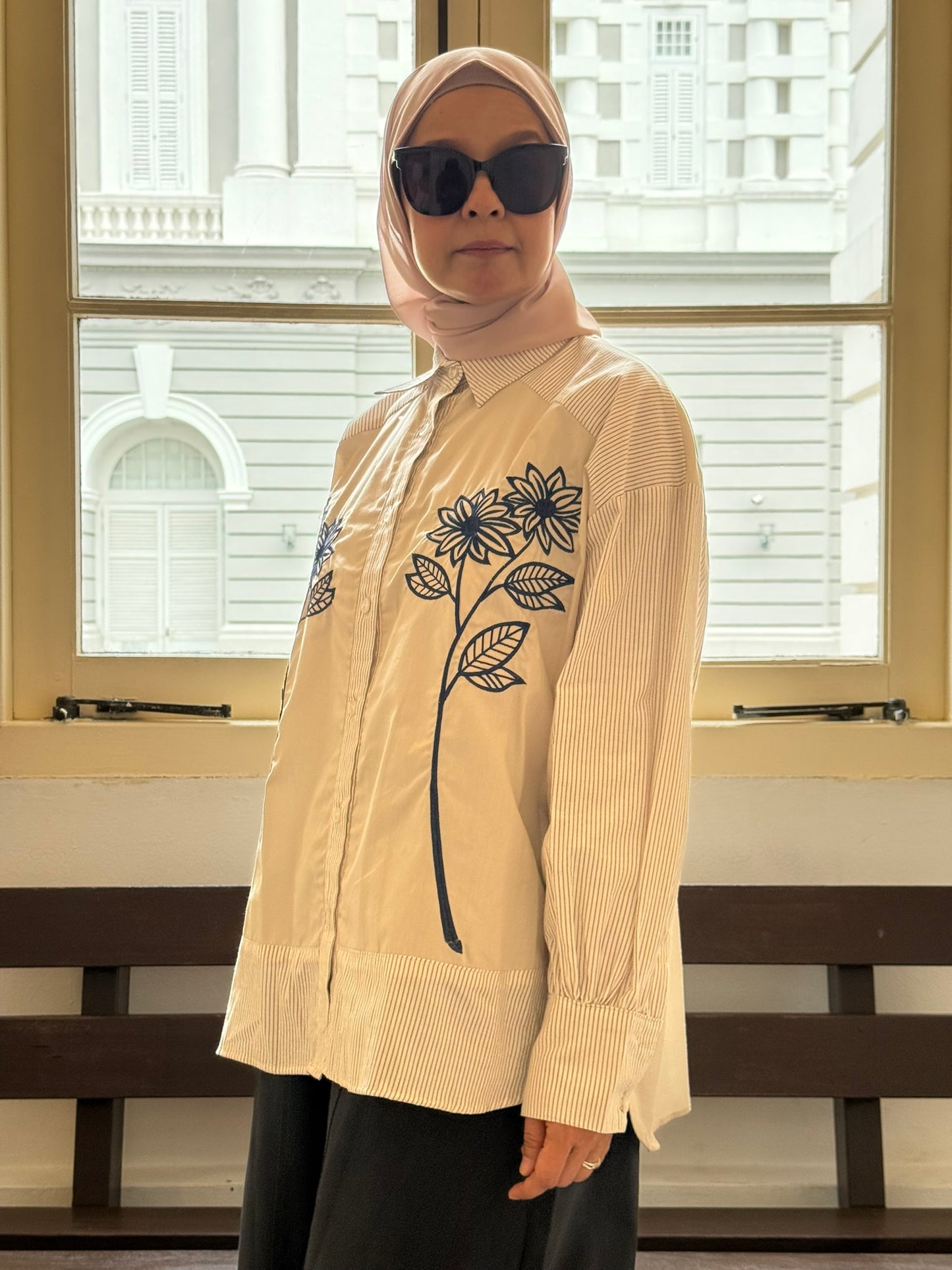 Dahlia Embroidery Relaxed Fit Shirt in Oatmeal (NEW!)