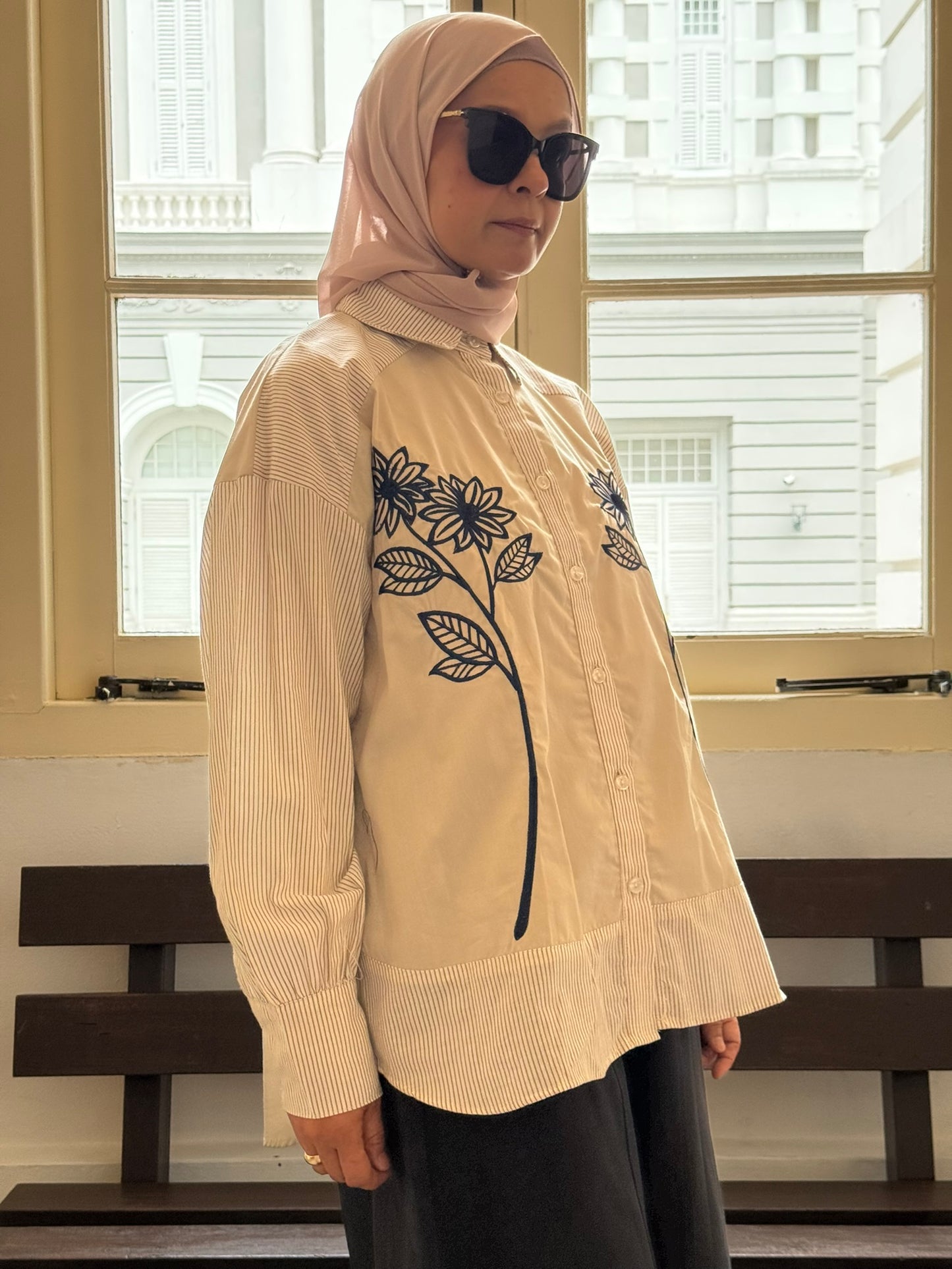 Dahlia Embroidery Relaxed Fit Shirt in Oatmeal (NEW!)