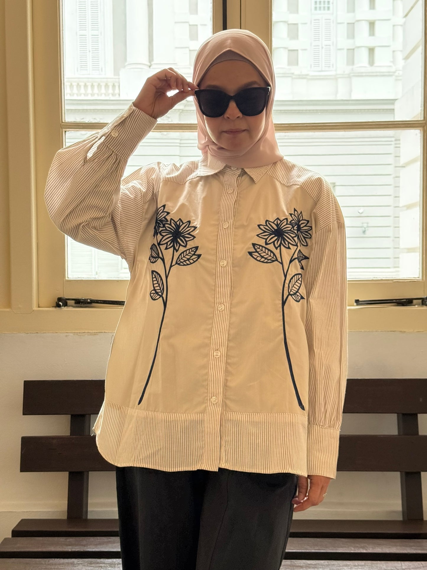 Dahlia Embroidery Relaxed Fit Shirt in Oatmeal (NEW!)