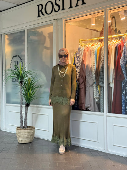 Sonia Pleated Skirt Set in Olive (NEW!)