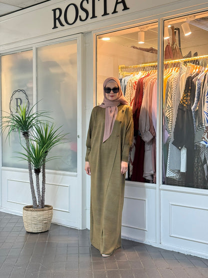 Reena Pleated Batwing Button Dress in Olive (NEW!)