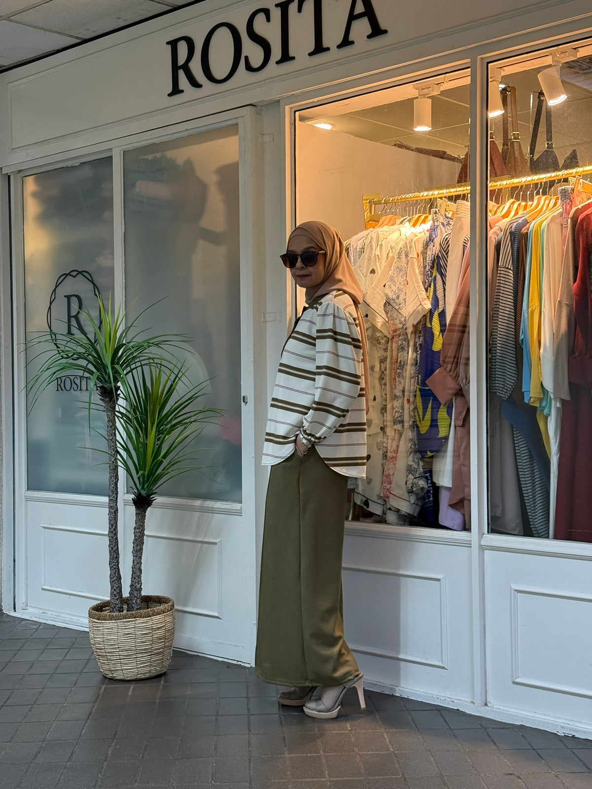 Miss Rox Striped Cotton Knit Pants Set in Olive (NEW!)