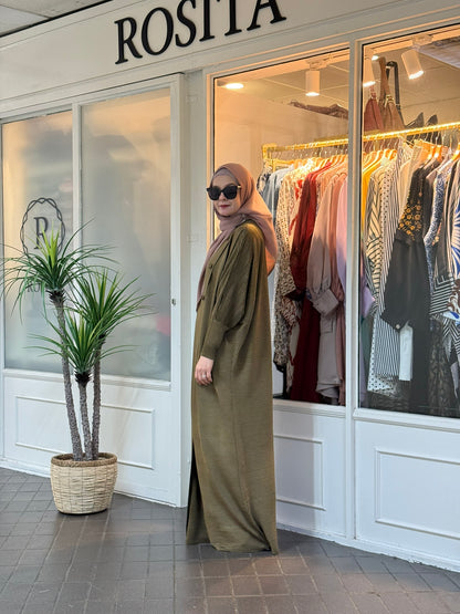 Reena Pleated Batwing Button Dress in Olive (NEW!)