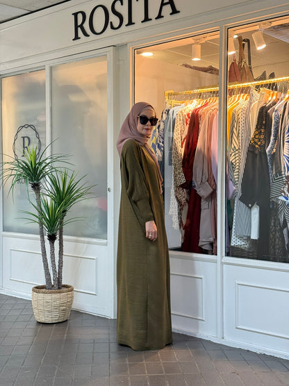 Reena Pleated Batwing Button Dress in Olive (NEW!)