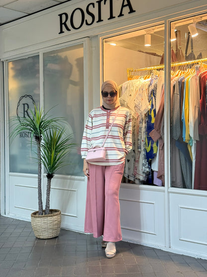 Miss Rox Striped Cotton Knit Pants Set in Pink (NEW!)