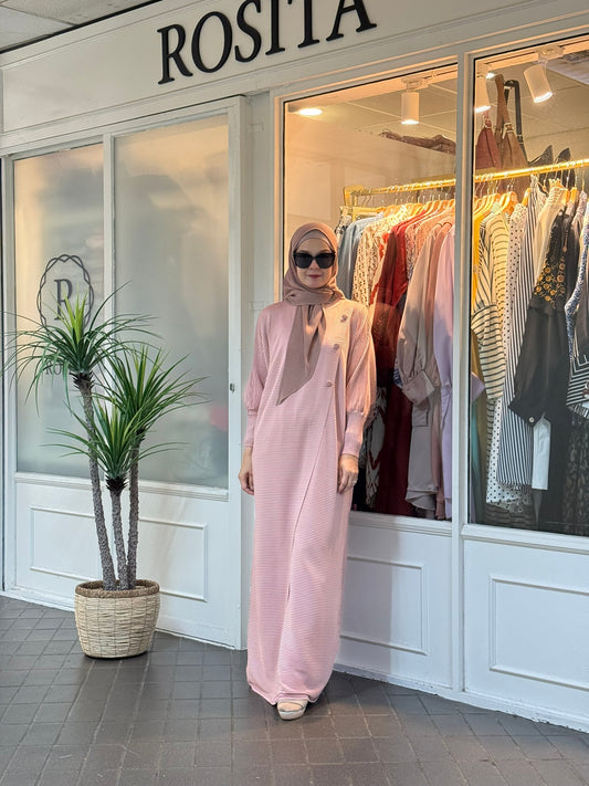 Reena Pleated Batwing Button Dress in Pink (NEW!)