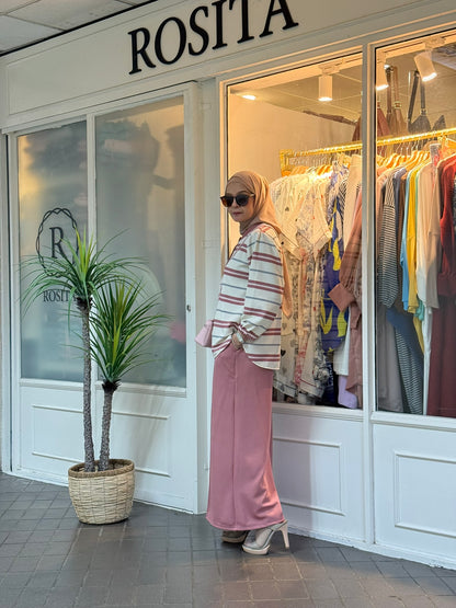 Miss Rox Striped Cotton Knit Pants Set in Pink (NEW!)