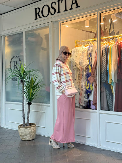 Miss Rox Striped Cotton Knit Pants Set in Pink (NEW!)