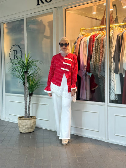 ND Mandarin Collar Top in Red (NEW!)