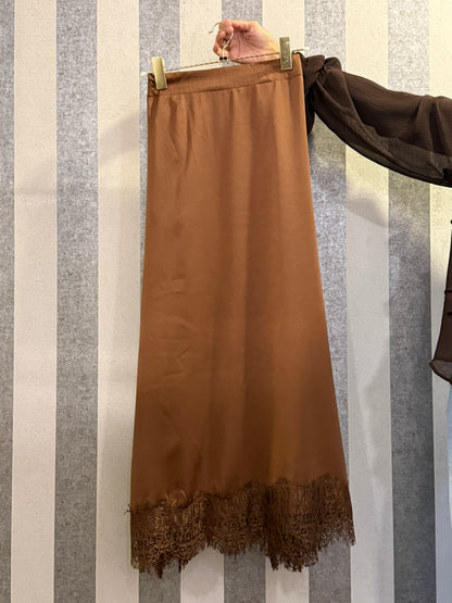 Marsha Satin Lace Skirt in Rich Brown (NEW!)