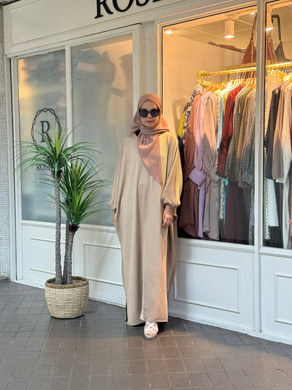 Azzahra Pleated Long Kaftan in Sand (NEW!)