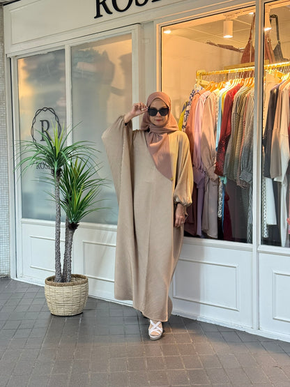 Azzahra Pleated Long Kaftan in Sand (NEW!)