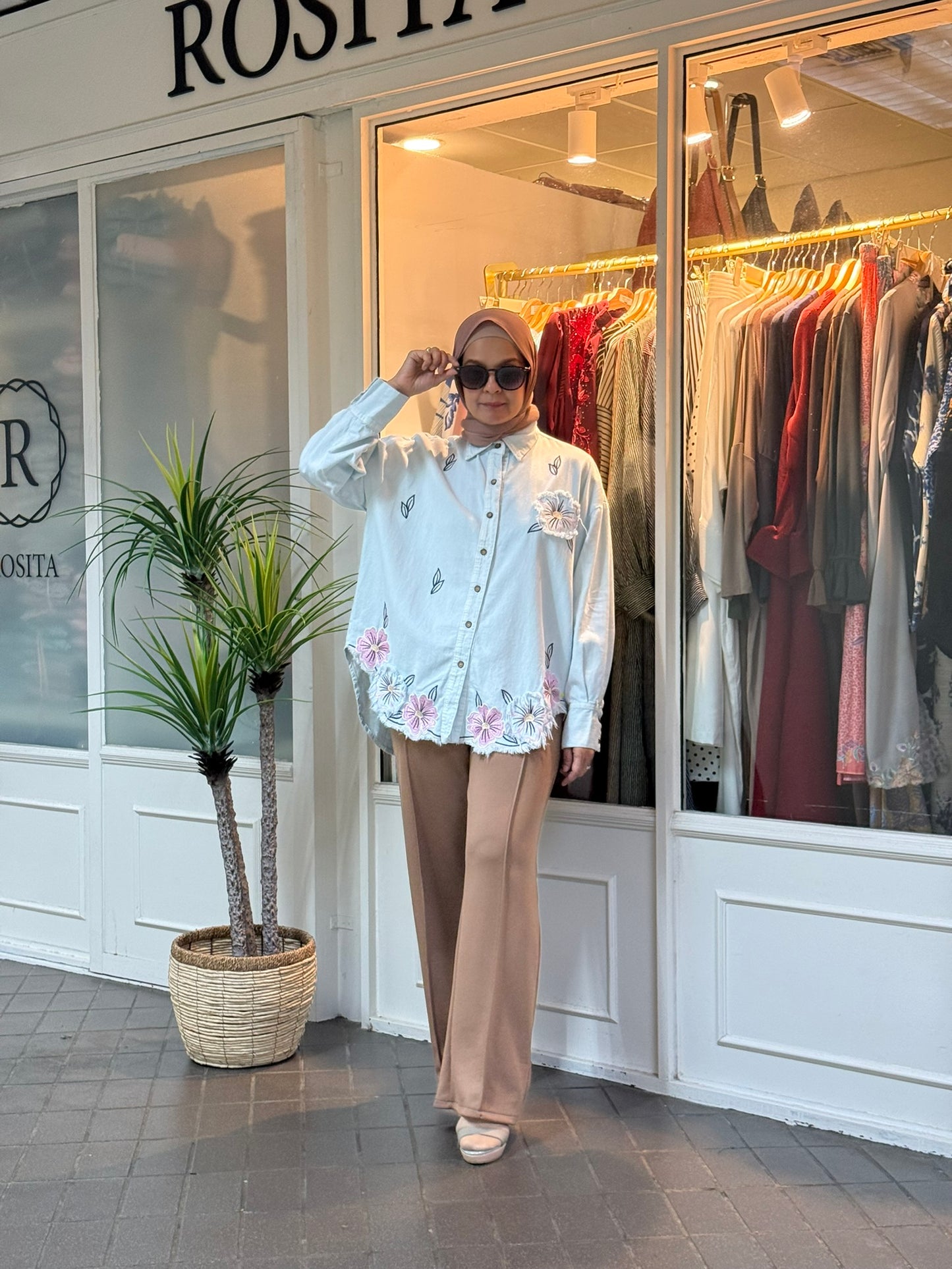 Peonies Embroidery Top in Sky Blue (NEW!)
