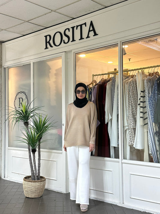 Neena Pleated Batwing Top in Taupe (Buttons Details)