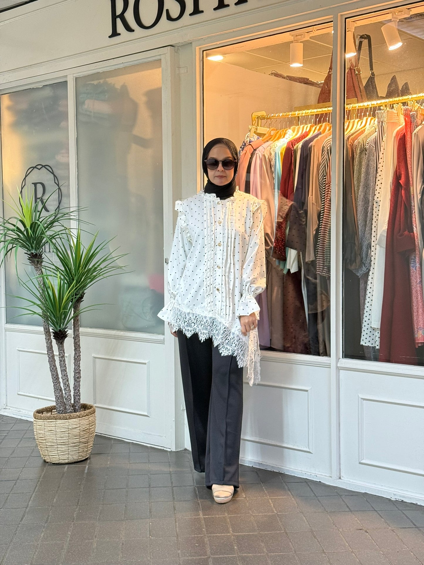 Rizqa Polka Dot Lace Top in White (NEW!)