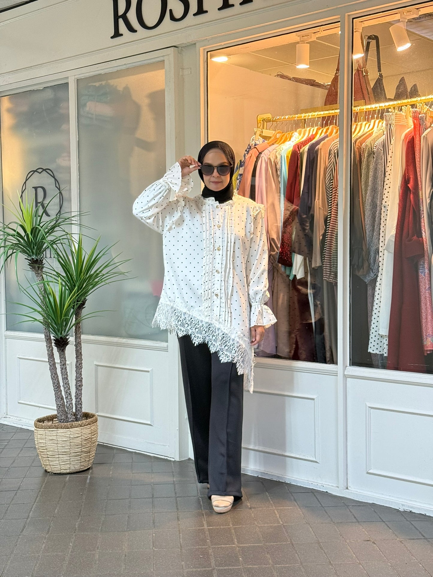 Rizqa Polka Dot Lace Top in White (NEW!)