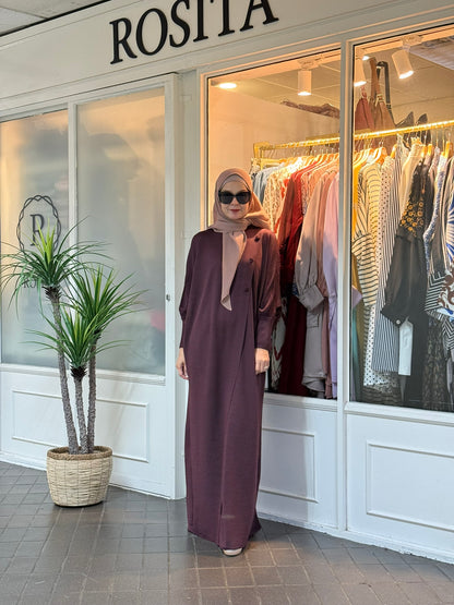 Reena Pleated Batwing Button Dress in Wine (NEW!)