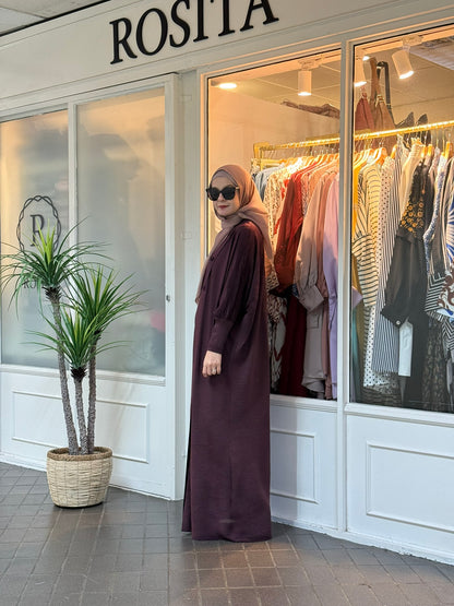 Reena Pleated Batwing Button Dress in Wine (NEW!)