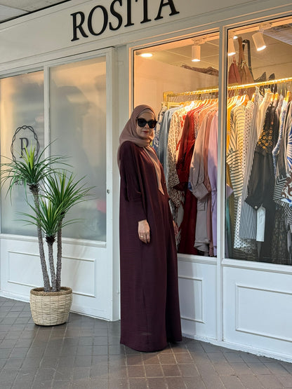 Reena Pleated Batwing Button Dress in Wine (NEW!)