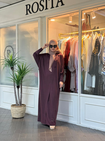 Reena Pleated Batwing Button Dress in Wine (NEW!)