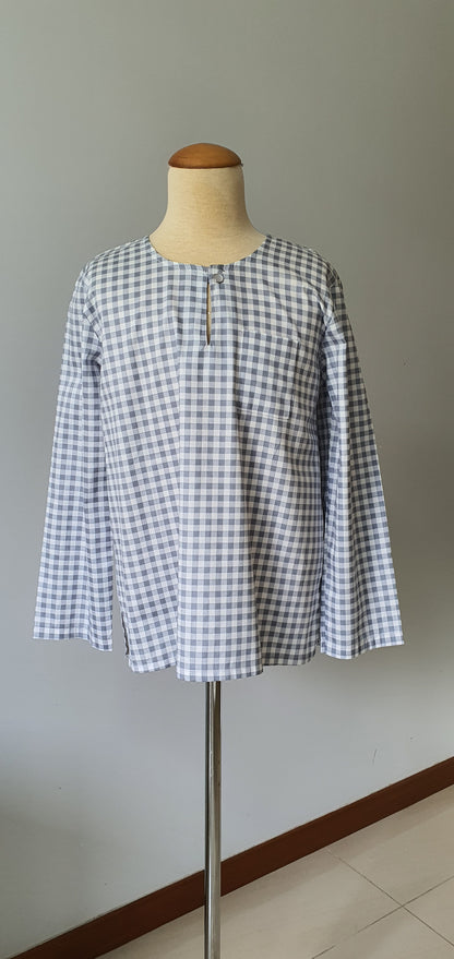 Boys Anas Kurta in Checkered Ash